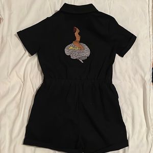 FASHION BRAND COMPANY rarity. Shorts onesie with embroidery on back — sex brain